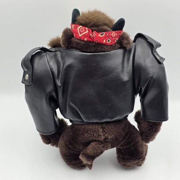 Vintage Warner Bros Tasmanian Devil Plush Biker Jacket Bandana 1980s Mighty Star - Picture 4 of 7
